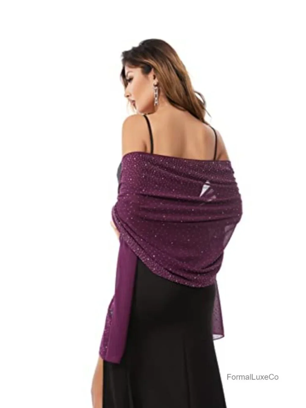 Sheer Chiffon Sparkly Shawl Wrap for Evening Dresses Wedding Bridal